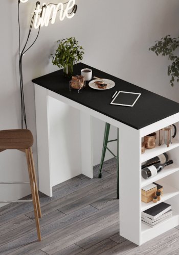 NORDVÄRK ST1 barbord, m. 3 hylder - hvid og sort melamin (120x51,6)