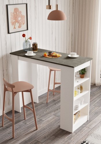 NORDVÄRK ST1 barbord, m. 3 hylder - hvid og gr melamin (120x51,6)