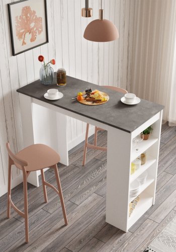 NORDVÄRK ST1 barbord, m. 3 hylder - hvid og gr melamin (120x51,6)