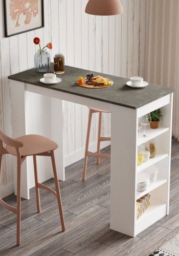 NORDVÄRK ST1 barbord, m. 3 hylder - hvid og gr melamin (120x51,6)