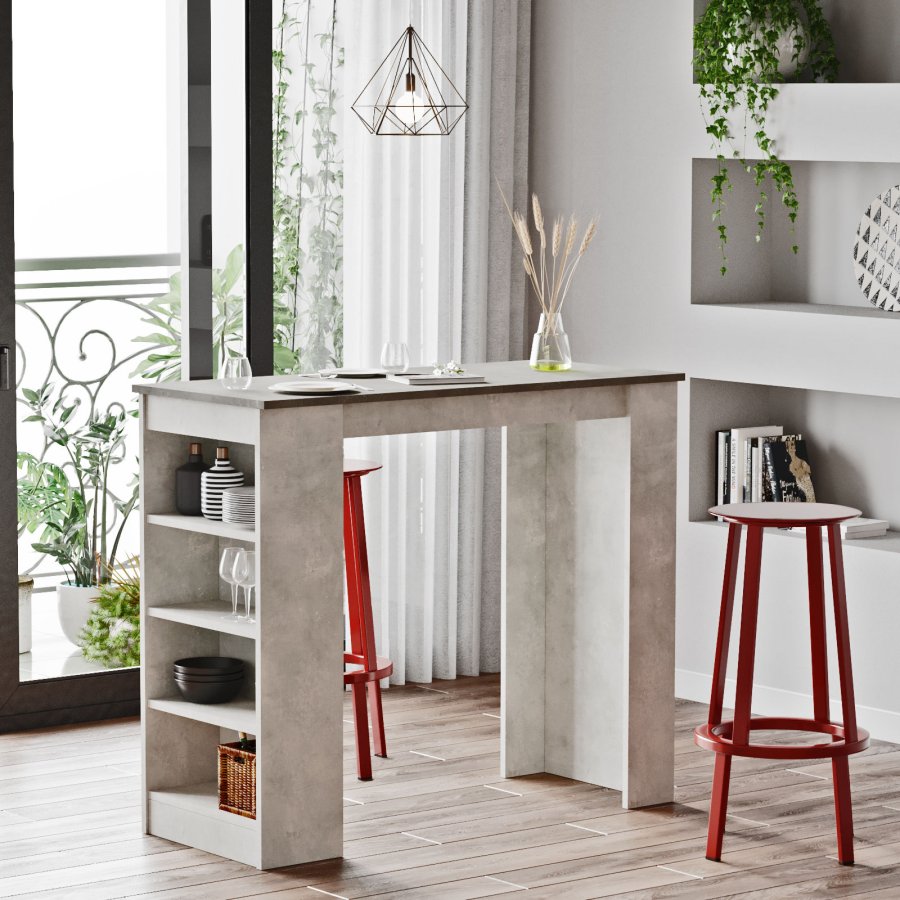 NORDVÄRK ST1 barbord, m. 3 hylder - gr melamin (120x51,6)