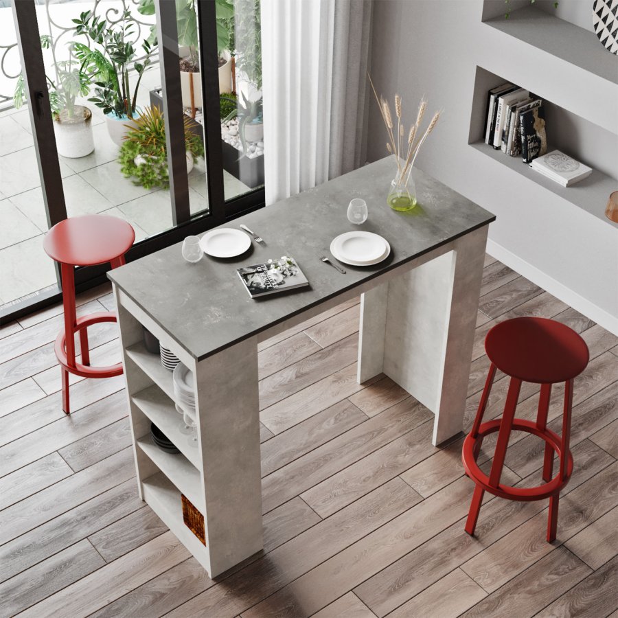 NORDVÄRK ST1 barbord, m. 3 hylder - gr melamin (120x51,6)