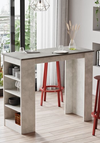 NORDVÄRK ST1 barbord, m. 3 hylder - gr melamin (120x51,6)