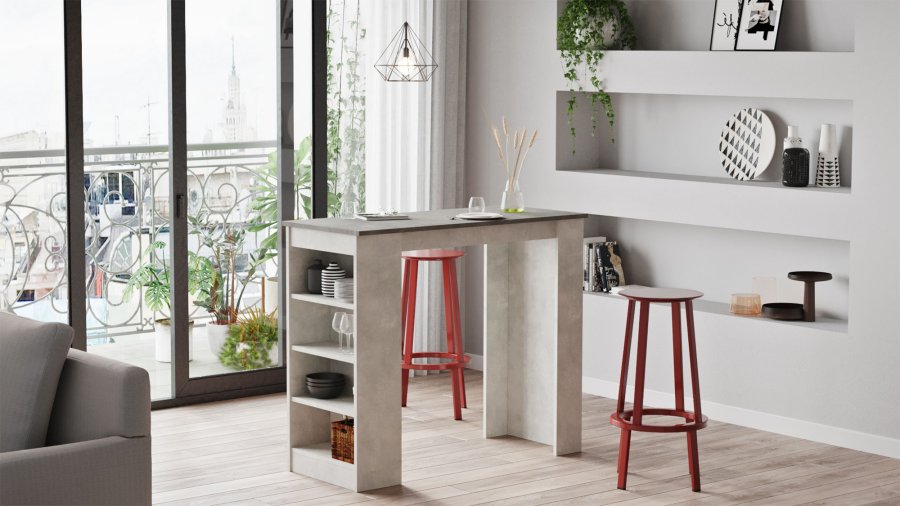 NORDVÄRK ST1 barbord, m. 3 hylder - gr melamin (120x51,6)