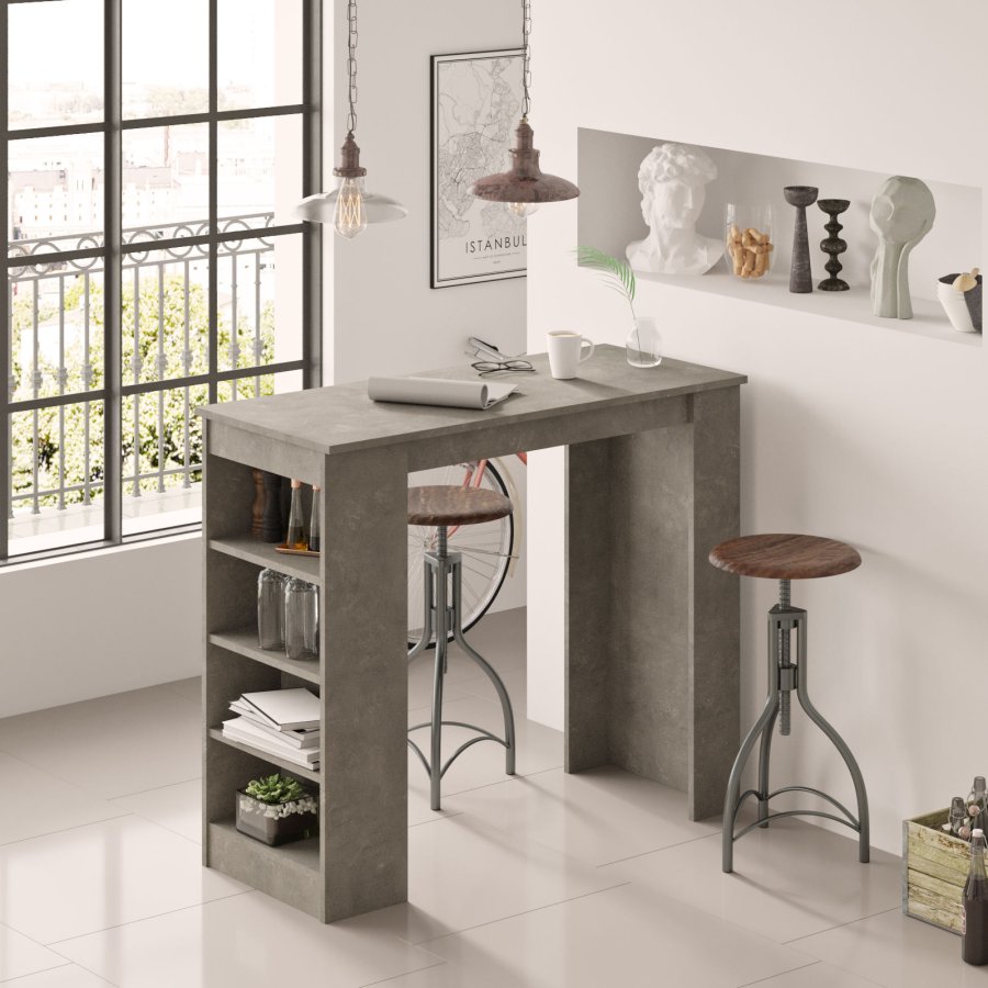 NORDVÄRK ST1 barbord, m. 3 hylder - gr melamin (120x51,6)