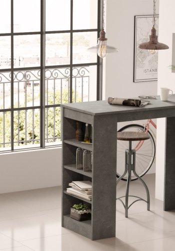 NORDVÄRK ST1 barbord, m. 3 hylder - gr melamin (120x51,6)