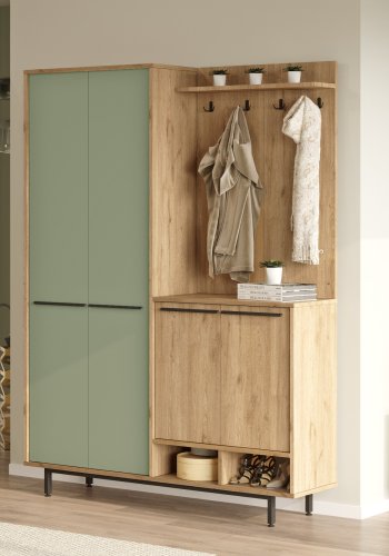 FUNZI LIVING OS1-SY entrést, m. knager og 2 skabe - grn og natur melamin