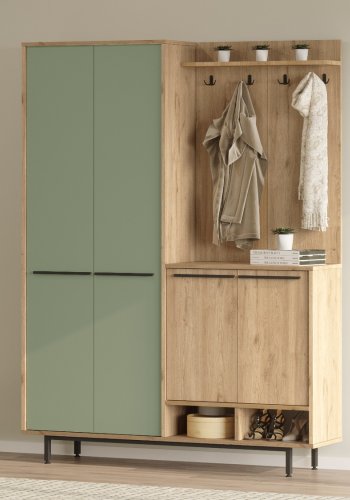 FUNZI LIVING OS1-SY entrést, m. knager og 2 skabe - grn og natur melamin