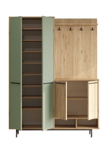 FUNZI LIVING OS1-SY entrést, m. knager og 2 skabe - grn og natur melamin