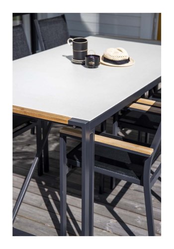 VENTURE DESIGN rektangulr Texas havebord - gr glas og sort aluminium (200x100)