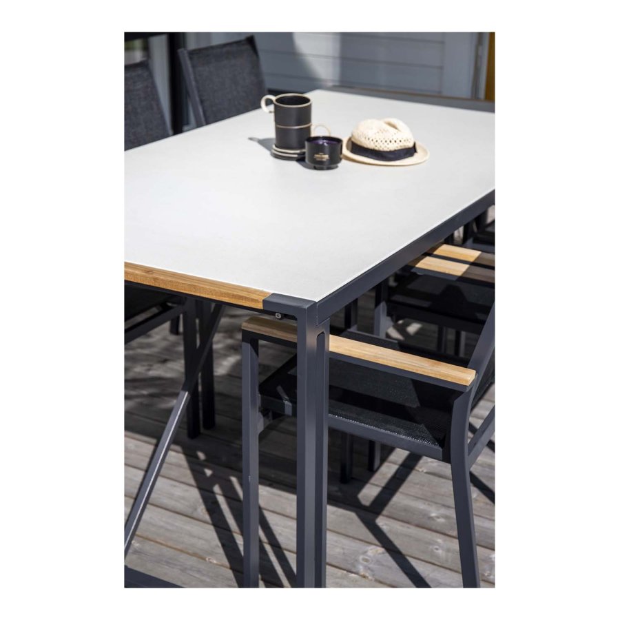 VENTURE DESIGN rektangulr Texas havebord - gr glas og sort aluminium (200x100)