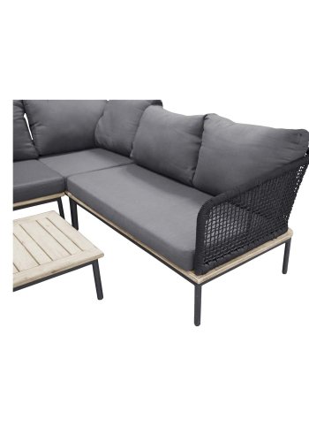 VENTURE DESIGN Andorra hjrne havesofa m. hynder - gr, natur akacietr, sort aluminium og reb