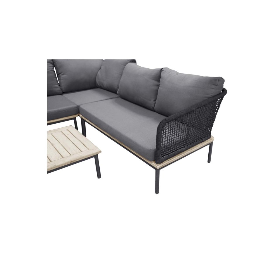 VENTURE DESIGN Andorra hjrne havesofa m. hynder - gr, natur akacietr, sort aluminium og reb