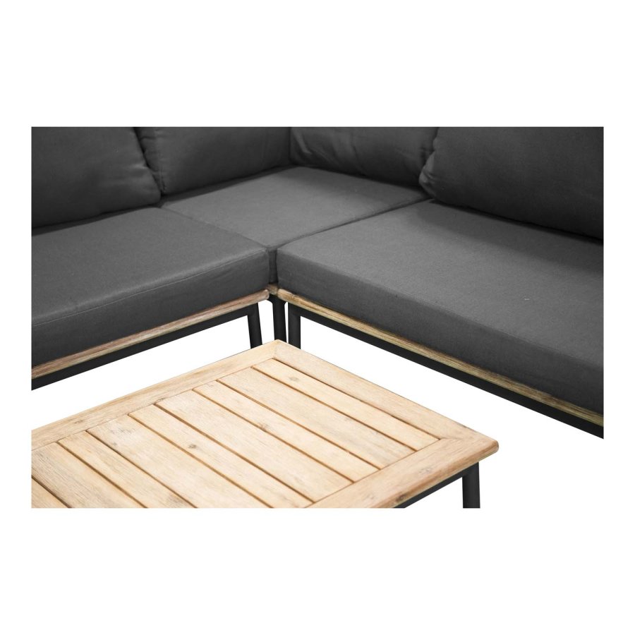 VENTURE DESIGN Andorra hjrne havesofa m. hynder - gr, natur akacietr, sort aluminium og reb