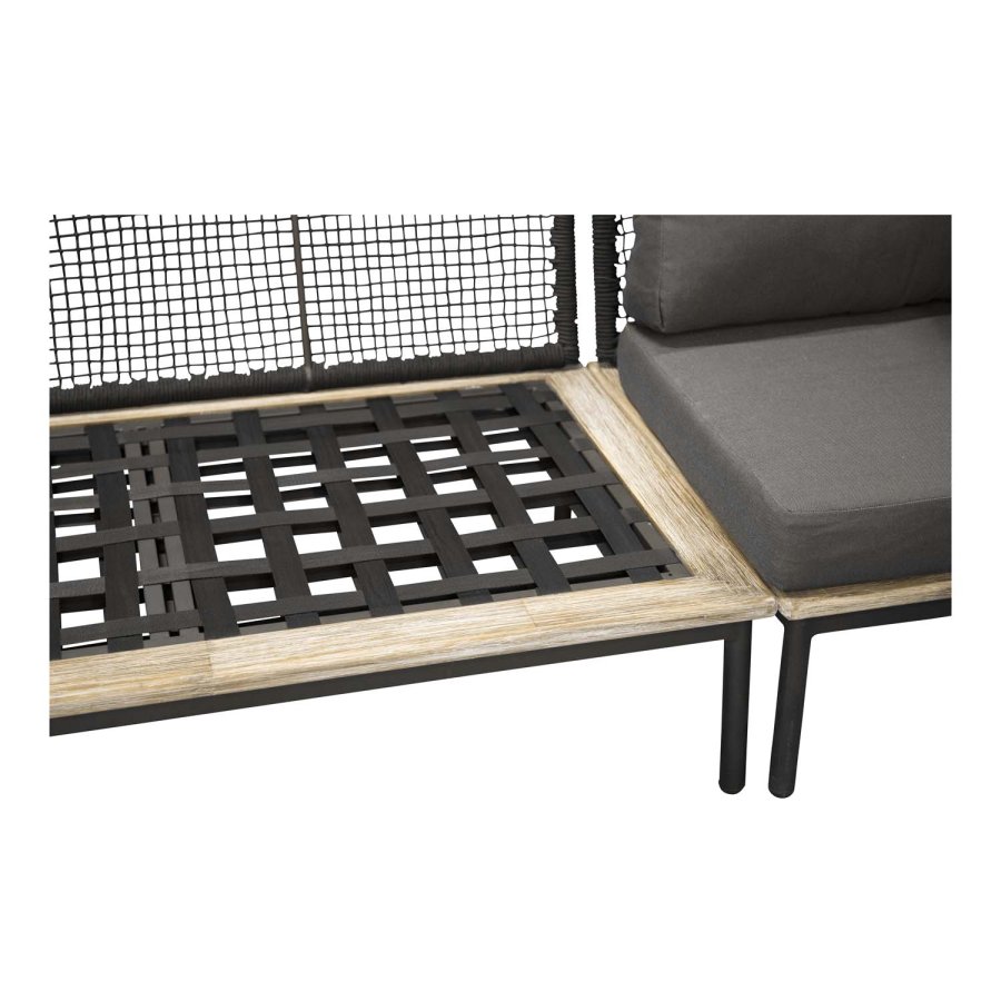 VENTURE DESIGN Andorra hjrne havesofa m. hynder - gr, natur akacietr, sort aluminium og reb