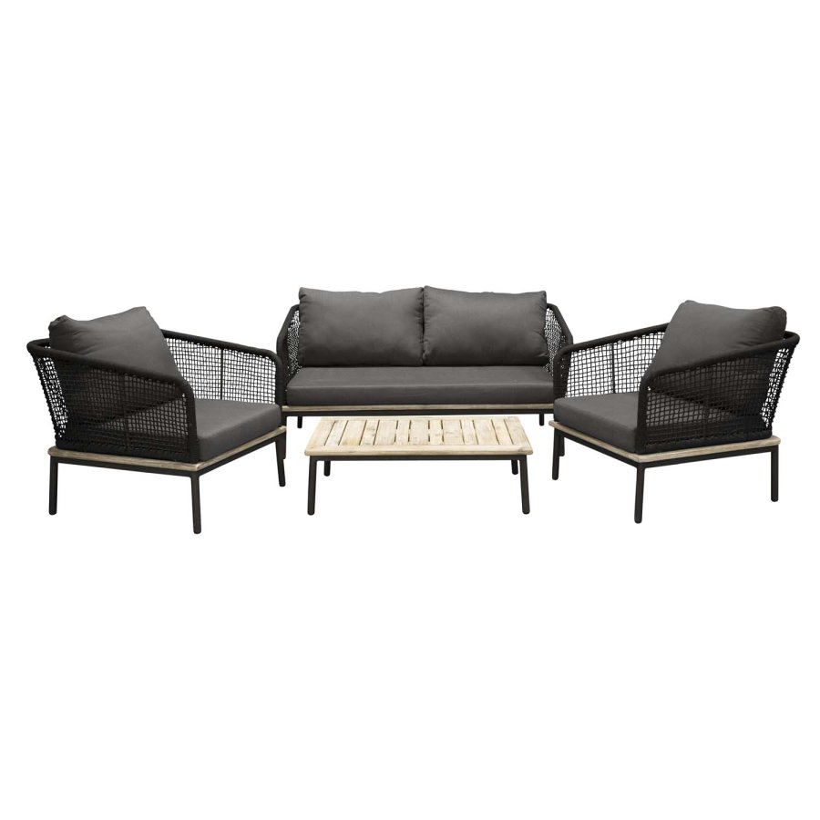 VENTURE DESIGN Andorra havest m. hynder - gr, natur akacietr, sort reb og aluminium 