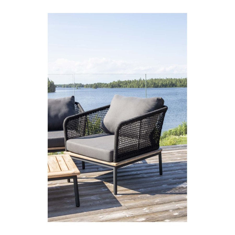 VENTURE DESIGN Andorra havest m. hynder - gr, natur akacietr, sort reb og aluminium 