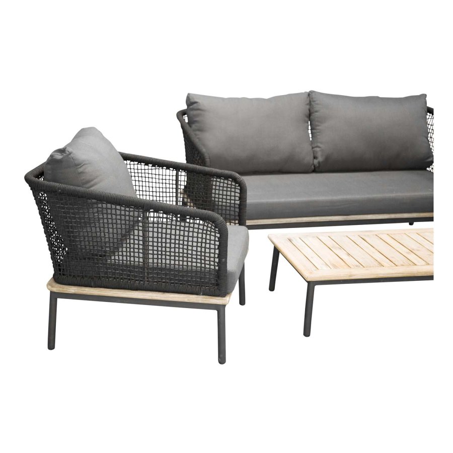 VENTURE DESIGN Andorra havest m. hynder - gr, natur akacietr, sort reb og aluminium 