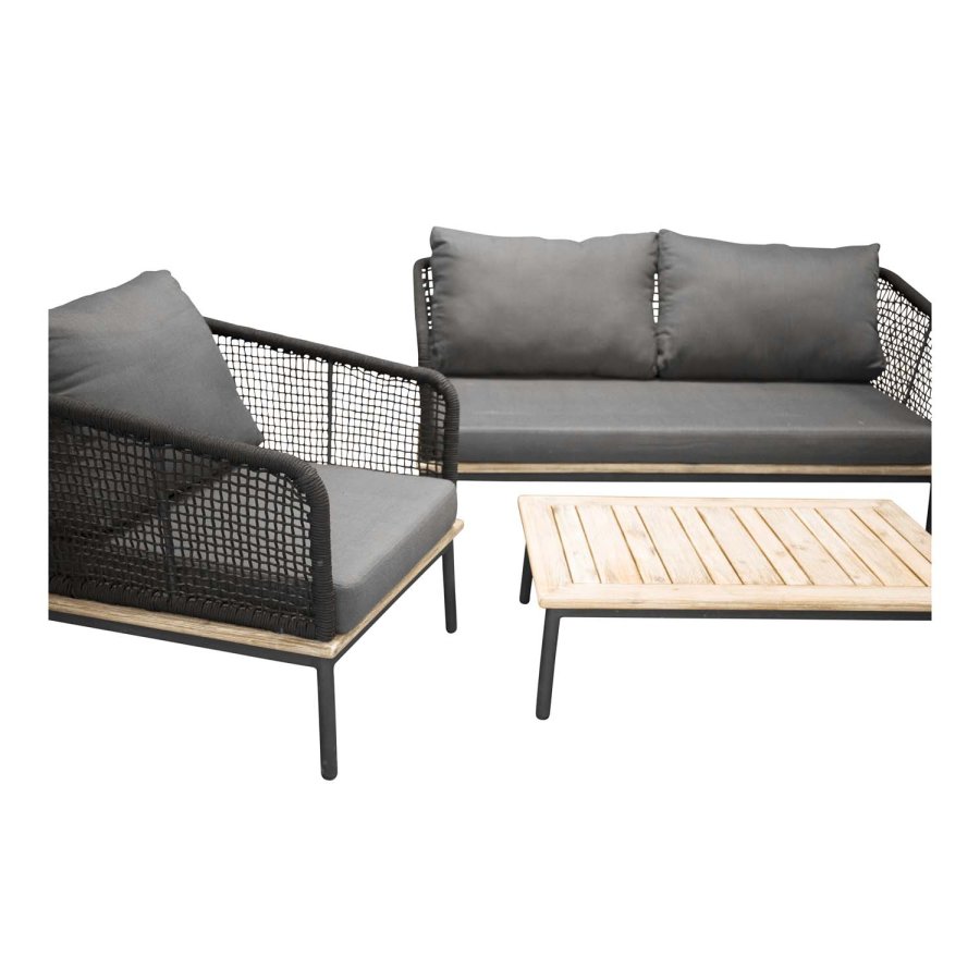 VENTURE DESIGN Andorra havest m. hynder - gr, natur akacietr, sort reb og aluminium 