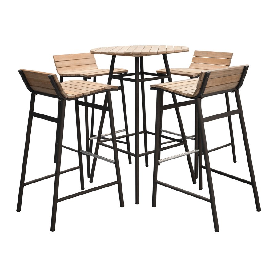 VENTURE DESIGN Mexico udendrs barstol m. fodsttte - natur akacietr og sort aluminium 