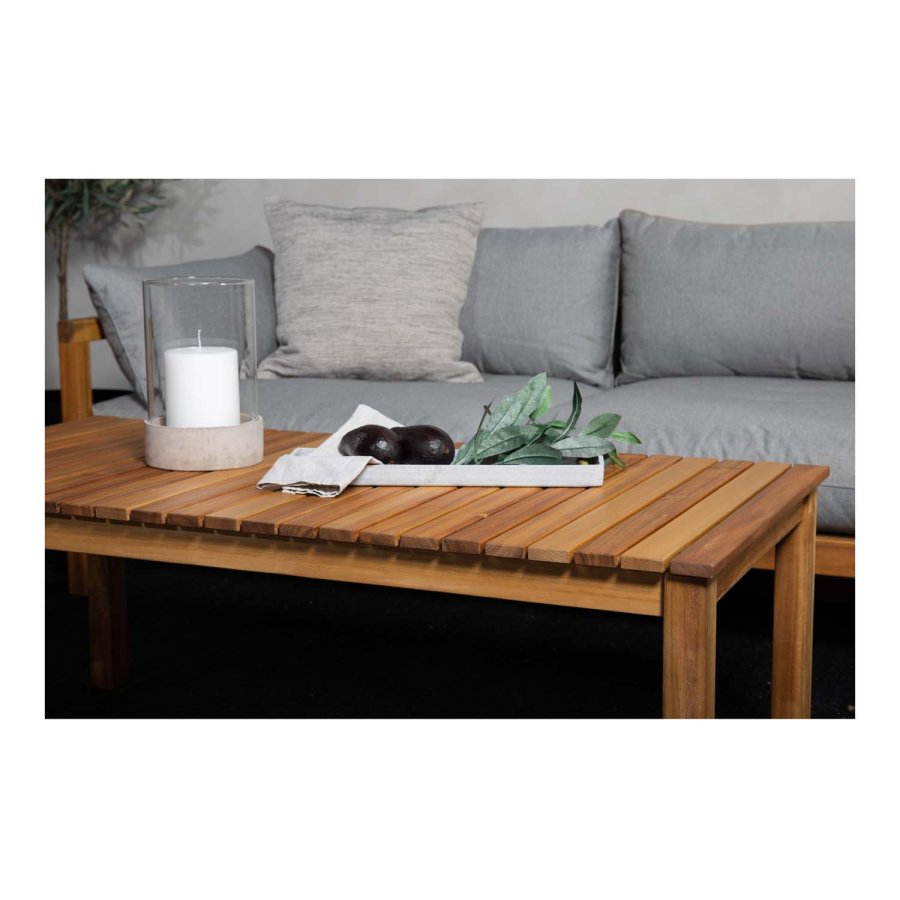 VENTURE DESIGN rektangulr Marion Double sofahavebnk m. armln - gr stof og natur akacietr 