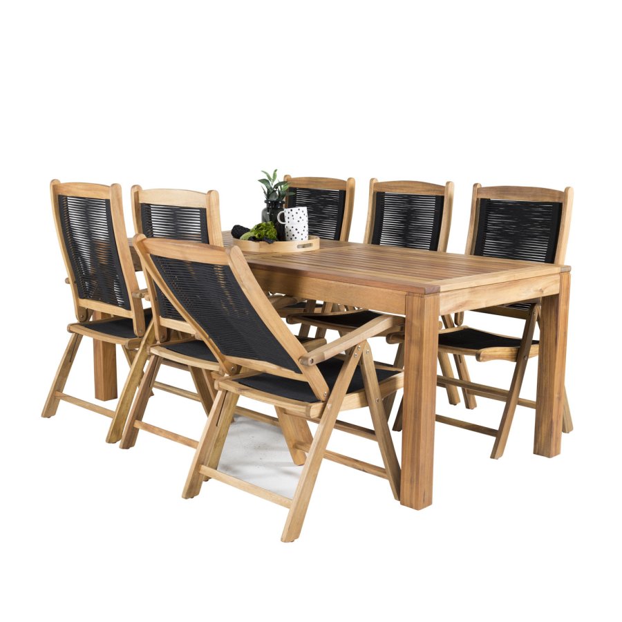 VENTURE DESIGN Peter havestol m. armln og 5 positioner - natur akacietr og sort reb