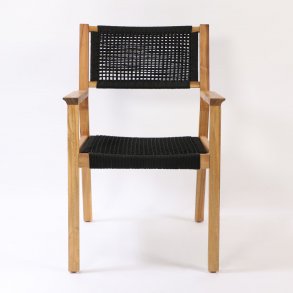 VENTURE DESIGN Little John havestol m. armln - natur akacietr og sort reb 