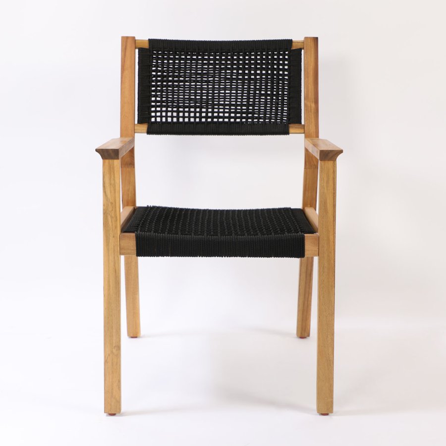 VENTURE DESIGN Little John havestol m. armln - natur akacietr og sort reb 