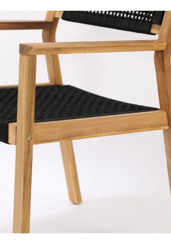 VENTURE DESIGN Little John havestol m. armln - natur akacietr og sort reb 