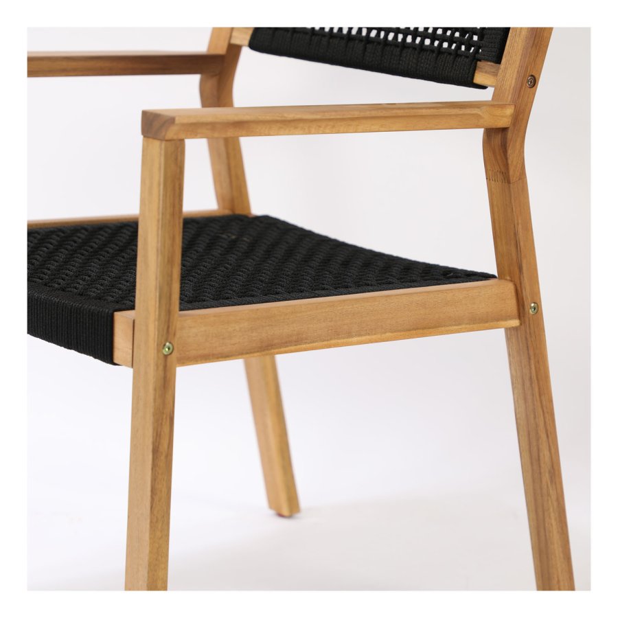 VENTURE DESIGN Little John havestol m. armln - natur akacietr og sort reb 