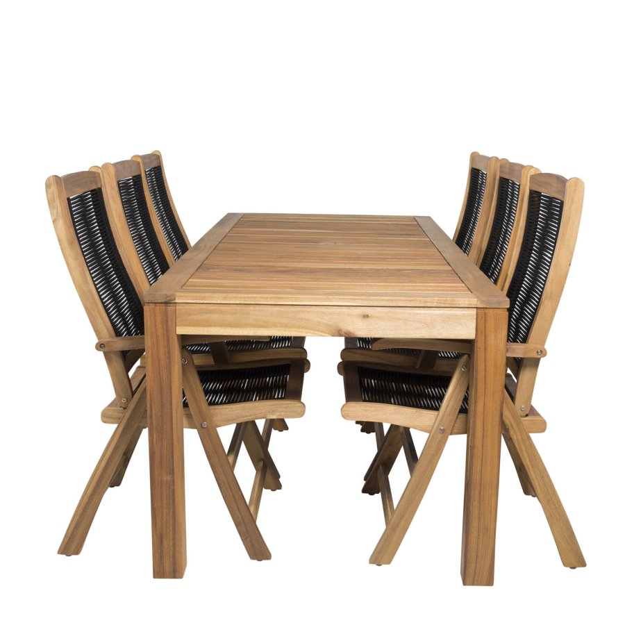 VENTURE DESIGN Peter havestol m. armln og 5 positioner - natur akacietr og sort reb