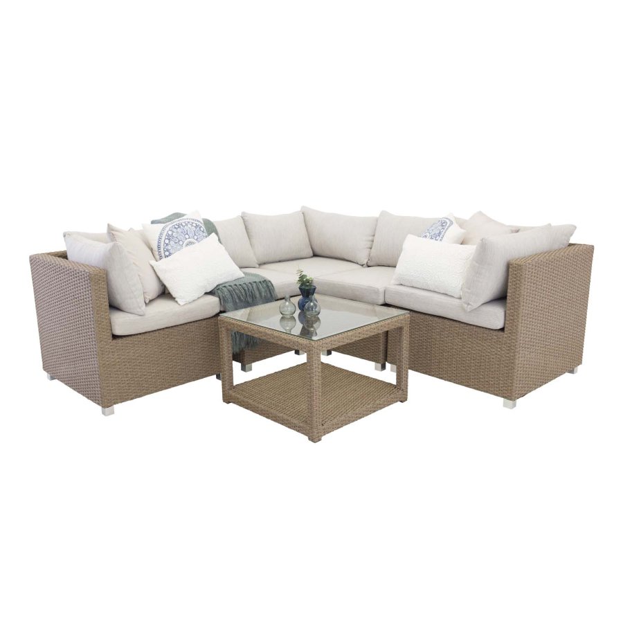 VENTURE DESIGN Vamos modul sofa havest 3+2+1 m. hynder - sand, natur rattan og aluminium 