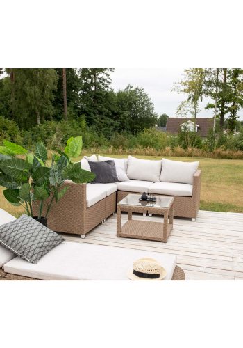VENTURE DESIGN Vamos modul sofa havest 3+2+1 m. hynder - sand, natur rattan og aluminium 