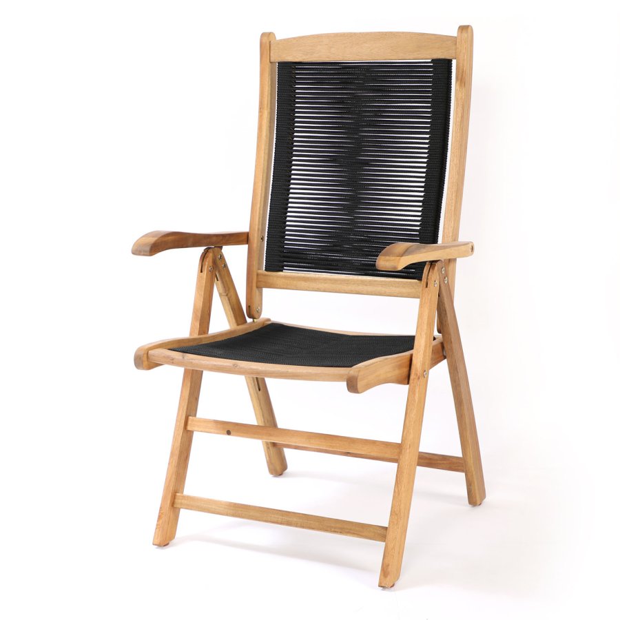 VENTURE DESIGN Peter havestol m. armln og 5 positioner - natur akacietr og sort reb