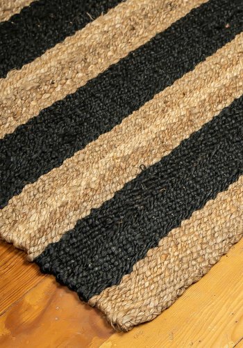 TEPPI 00021A gulvtppe m. striber, rektangulr - beige og sort jute (200x290)