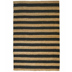 TEPPI 00021A gulvtppe m. striber, rektangulr - beige og sort jute (200x290)