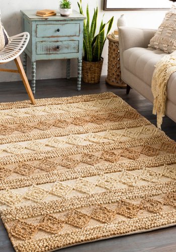 TEPPI 00025A gulvtppe m. mnster, rektangulr - beige jute (120x180)