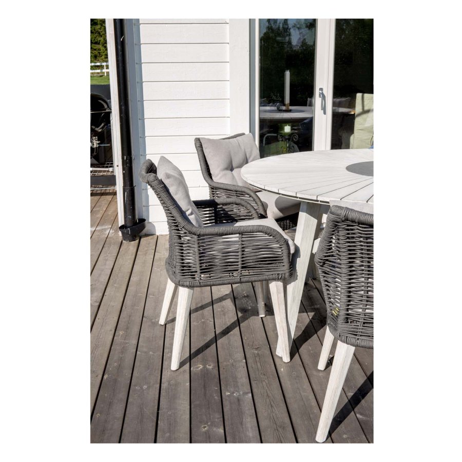 VENTURE DESIGN rund Rives havebord m. stenplade - antik hvid akacietr (150) 