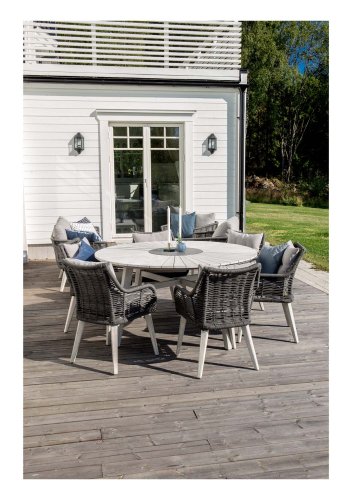 VENTURE DESIGN rund Rives havebord m. stenplade - antik hvid akacietr (150) 