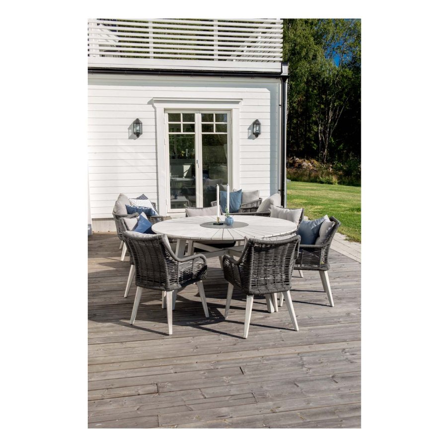 VENTURE DESIGN rund Rives havebord m. stenplade - antik hvid akacietr (150) 