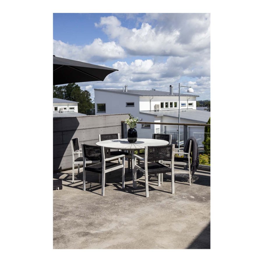 VENTURE DESIGN rund Rives havebord m. stenplade - antik hvid akacietr (150) 