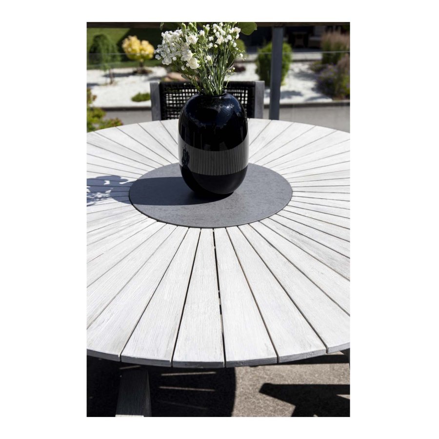 VENTURE DESIGN rund Rives havebord m. stenplade - antik hvid akacietr (150) 