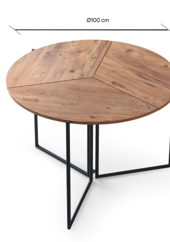 NORDVÄRK Yaprak spisebord, rund, foldbar - natur melamin og metal (100)