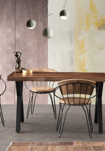 NORDVÄRK Istanbul spisebordsstol, m. armln - beige fljl og sort metal (st med 2)