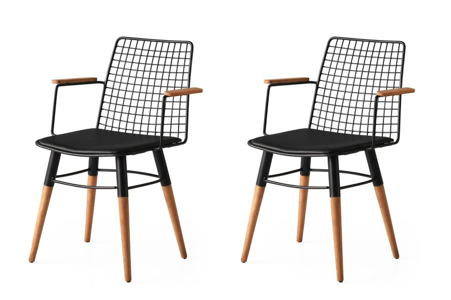 NORDVÄRK Trend spisebordsstol, m. armln - sort lder og valnd/sort metal (st med 2)