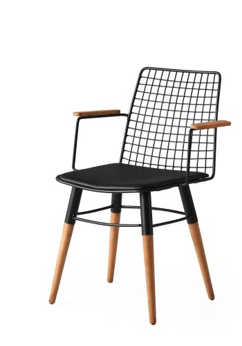 NORDVÄRK Trend spisebordsstol, m. armln - sort lder og valnd/sort metal (st med 2)