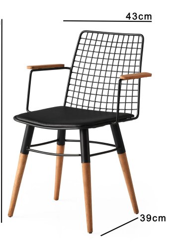 NORDVÄRK Trend spisebordsstol, m. armln - sort lder og valnd/sort metal (st med 2)