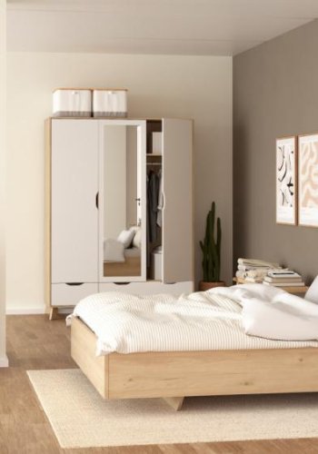 TVILUM Ikast Seng 140x190, Jackson Hickory / Hvid, 149,8 x 206 x 96,8 cm