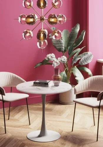 KARE DESIGN Schickeria spisebord, rund - hvid marmorlook laminat og hvid stl (80)