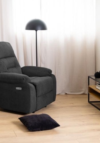 ACT NORDIC Vansbro recliner, m. el, C stik, USB-A, posefjedre - mrkegr stof og sort stl